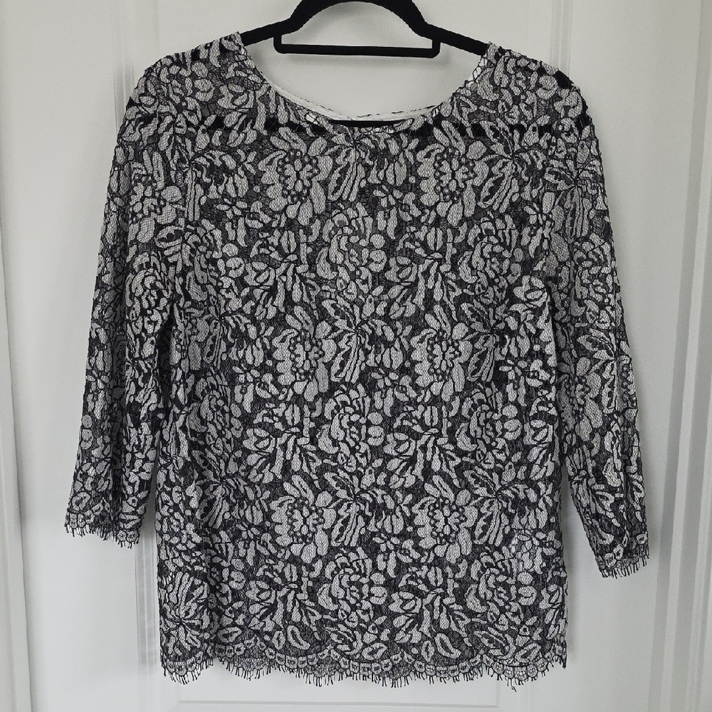 Banana Republic Black and White Floral Lace Blouse